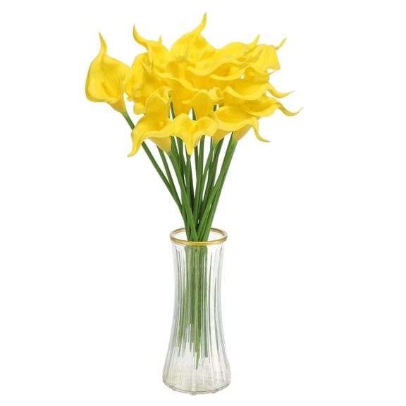 20pcs Artificial Calla Lily Fake Silk Flowers Bouquet Real Touch for Home Garden Wedding Party Decoration, Yellow