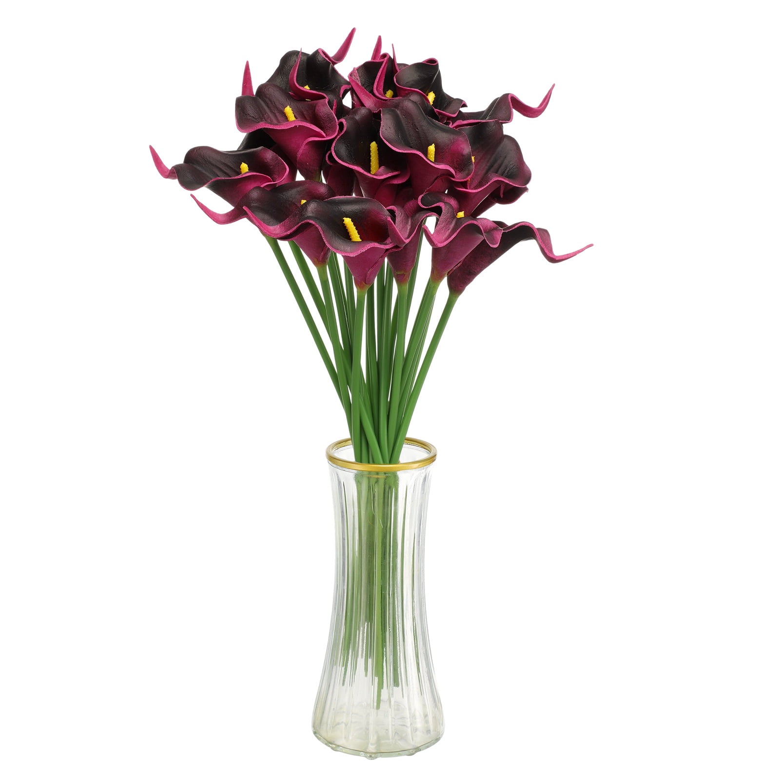 20pcs Artificial Calla Lily Fake Silk Flowers Bouquet Real Touch for Home Garden Wedding Party Decoration, Burgundy