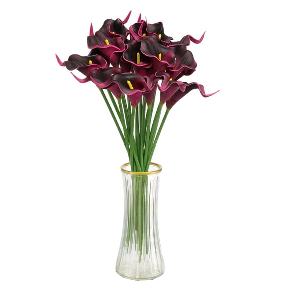 20pcs Artificial Calla Lily Fake Silk Flowers Bouquet Real Touch for Home Garden Wedding Party Decoration, Burgundy
