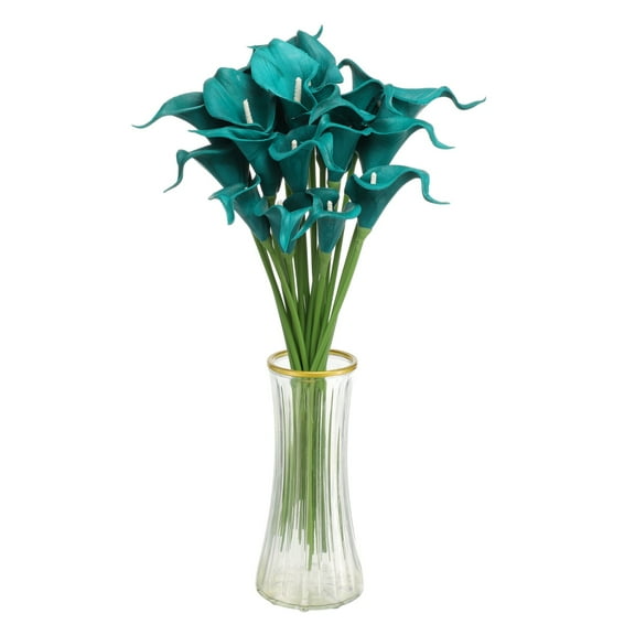 20pcs Artificial Calla Lily Fake Silk Flowers Bouquet Real Touch for Home Garden Wedding Party Decoration, Dark Cyan