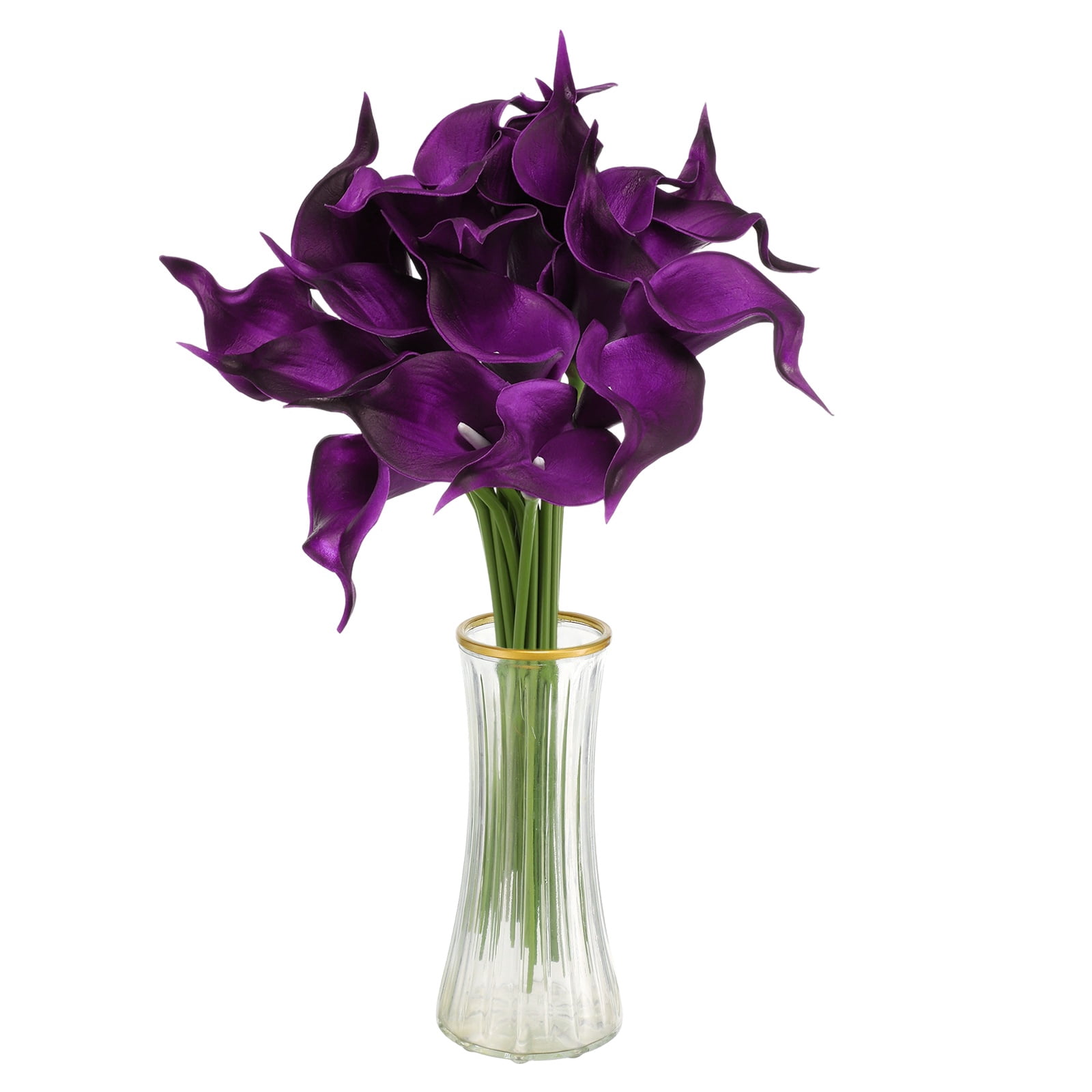 20pcs Artificial Calla Lily Fake Silk Flowers Bouquet Real Touch for Home Garden Wedding Party Decoration, Dark Purple