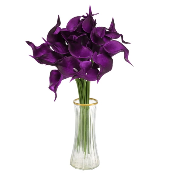 20pcs Artificial Calla Lily Fake Silk Flowers Bouquet Real Touch for Home Garden Wedding Party Decoration, Dark Purple