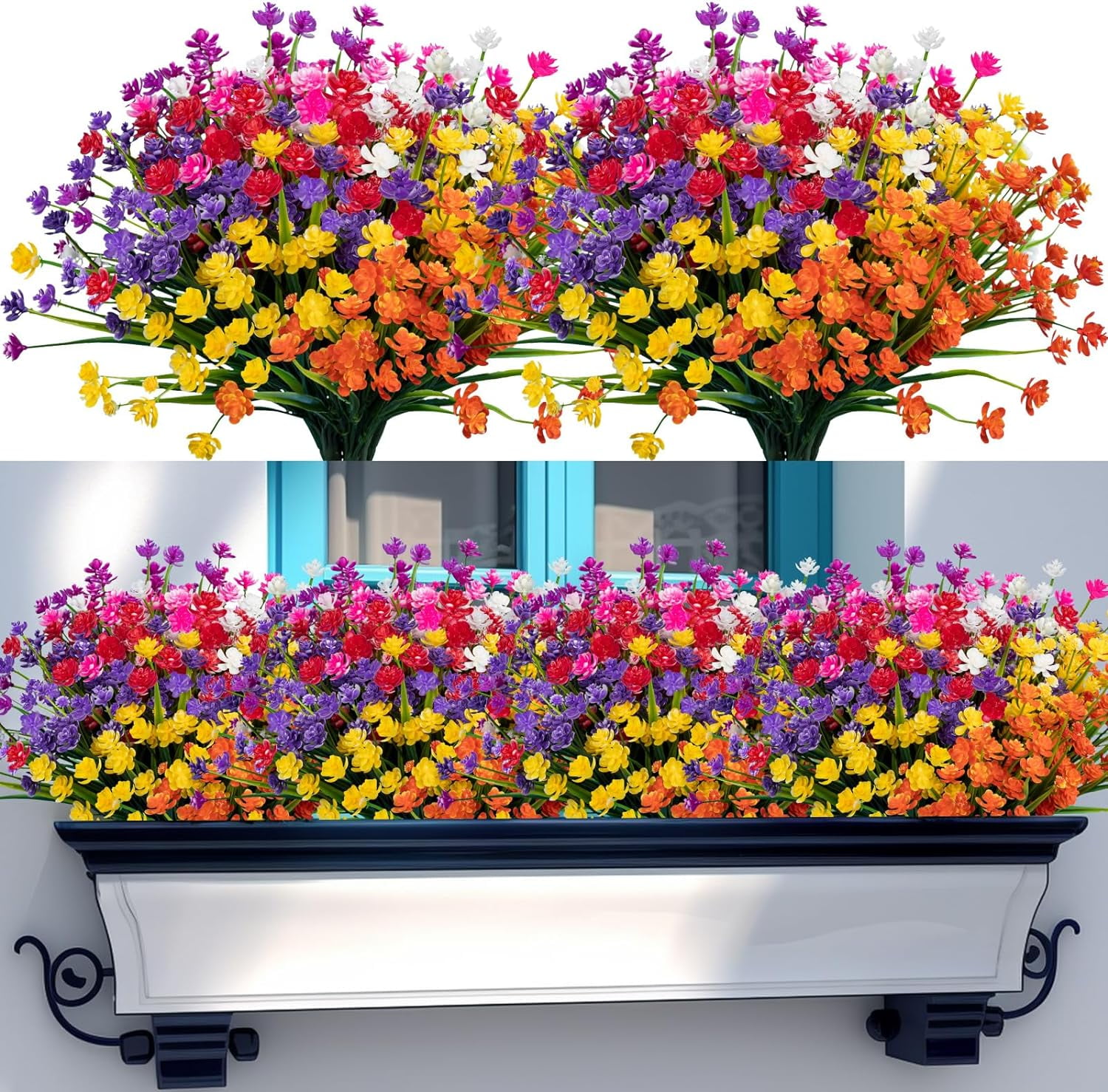 20pcs Artificial Fake Flowers,Plastic Flowers for Outdoor Decoration, UV Resistant Faux Flowers Shrubs, Artificial Plants for Indoor Outside Garden Home Wedding Farmhouse（5 Colors）