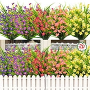 20pcs Artificial Flowers Outdoor UV Resistant Plastic Fake Greenery Shrubs Plants Bulk for Home Indoor Outside Garden Window Porch Pots Decoration (Multicolor)