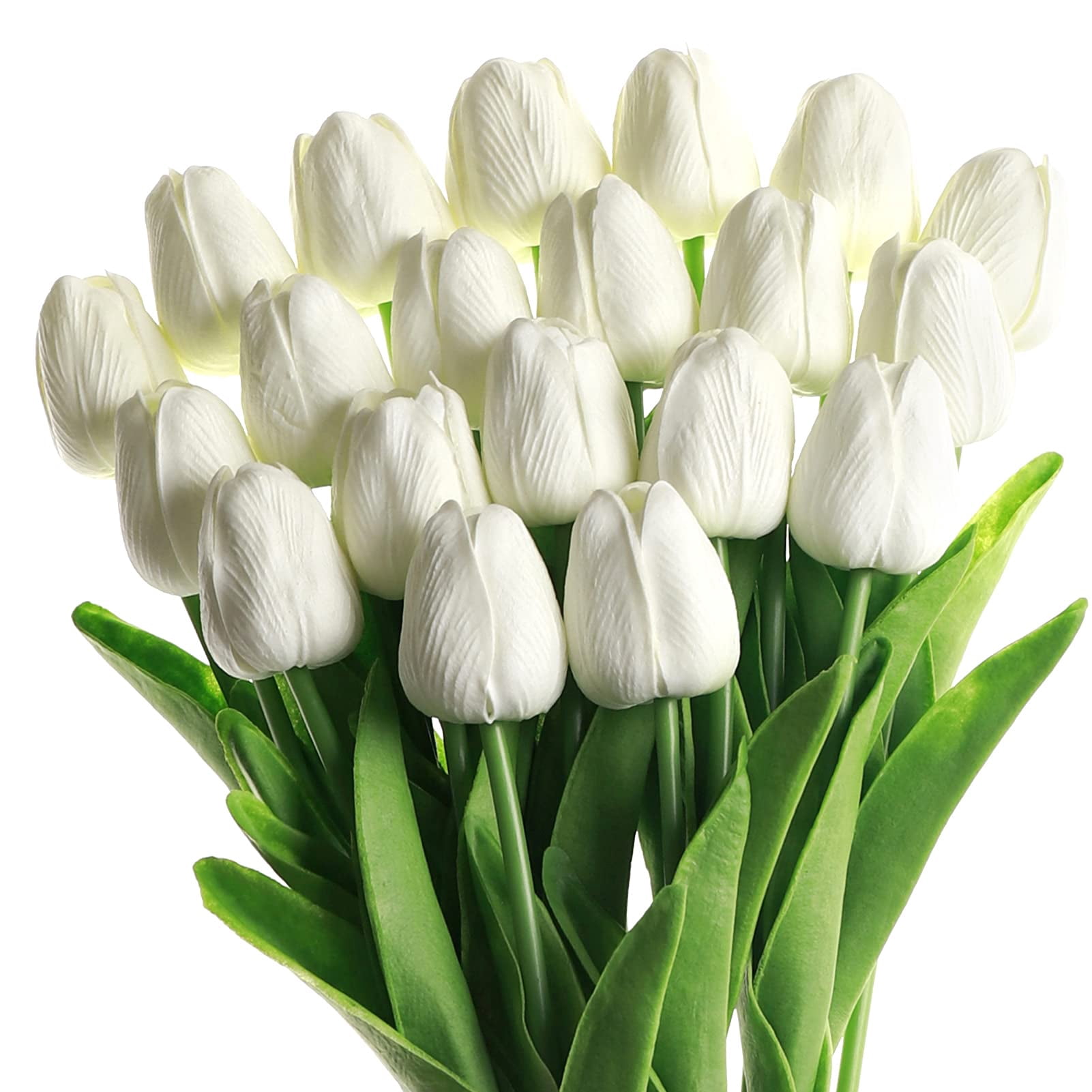 20pcs Artificial Flowers and Plants,Artificial Tulips Bouquet,Fake Flowers for Spring Decor,Silk Faux Flowers,13.5" Floral Stems for Mother's Day Valentine’s Day Gifts Wedding Decorations-White