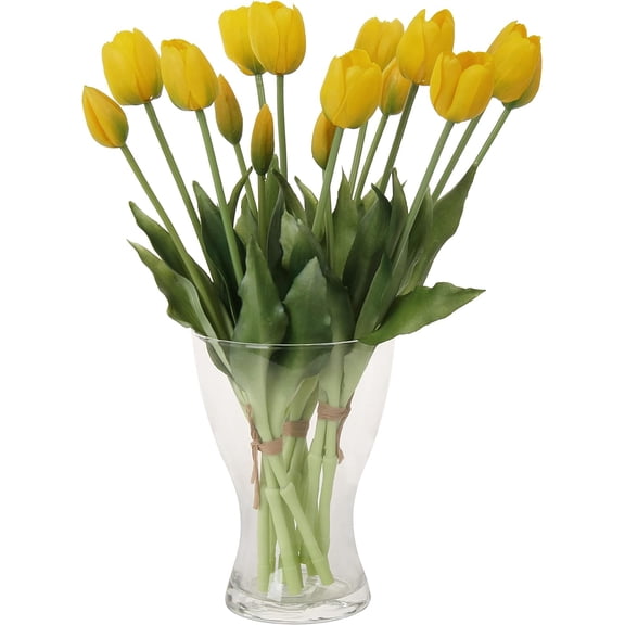 20pcs Artificial Tulip Flowers,16 Inch Real Touch Tulip Stems with Faux Leaves, Faux Tulips and Buds for Home Décor Centerpiece Ornament Wedding Bouquet,Champagne