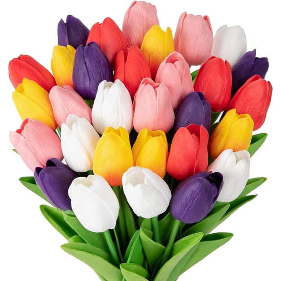 20pcs Artificial Tulip Flowers, Real Touch Fake Flowers Bulk for Mothers Day Home Office Centerpiece Indoor Outdoors Spring Easter Decorations