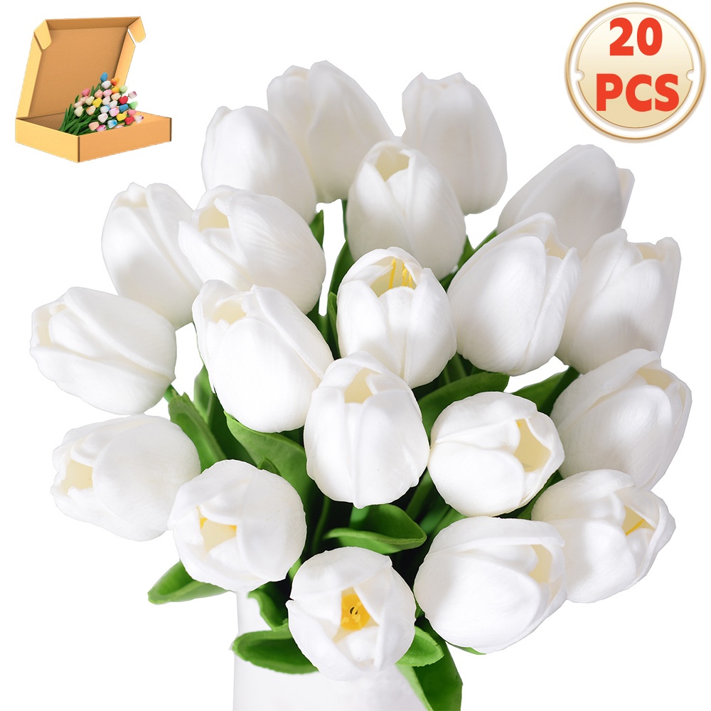 Bopika Artificial Tulips, Lifelike Faux Flowers for Wedding, Party, Home, and Office Decor, 20pcs