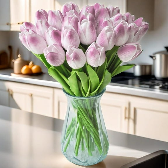 20pcs Artificial Tulips PU Touch Single Stem Fake Flower Bouquet Arrangement for Home Party Wedding Decoration