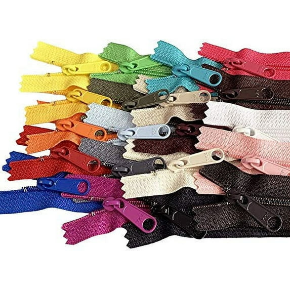 20pcs Assorted Colors - YKK #4.5 Coil Handbag Long Pull Zippers - Made in The United States (10" Inches)