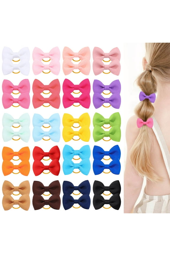 20pcs Baby Girls Hair Bows Ties Mini Boutique Elastic Hair Rubber Ribbon Hair Band Accessories for Kids Toddlers Infants