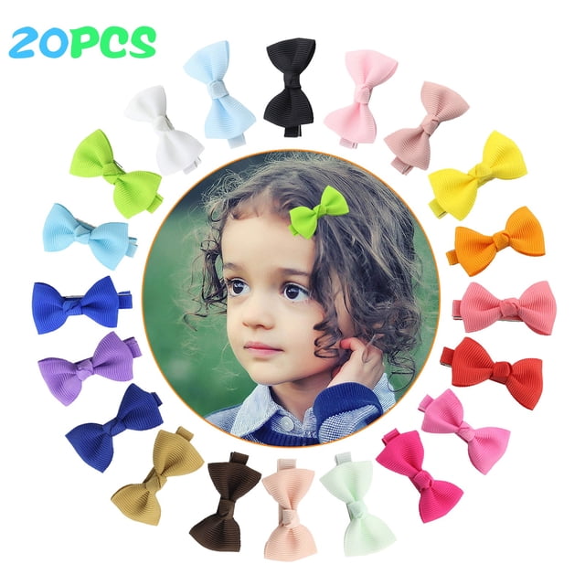 20pcs Baby Girls Hair Clips, TSV Mini Fully Lined Baby Bows, Grosgrain