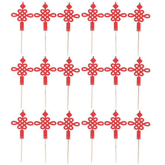20pcs Baking Cake Decors Lunar New Year Cake Toppers Chinese Knot Cake Pick(red)