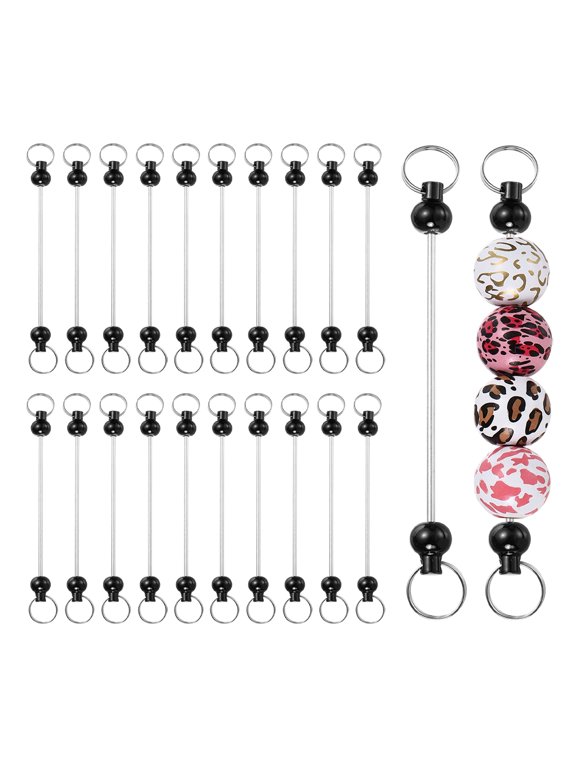 20pcs Beadable Keychain Bar, Beadable Keychains Blanks Beaded Keychain Bar Bulk Key Chain Rod Making Charm for Beads Jewelry Making DIY Focal Bead Crafts Backpack, Black