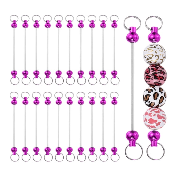 20pcs Beadable Keychain Bar, Beadable Keychains Blanks Beaded Keychain Bar Bulk Key Chain Rod Making Charm for Beads Jewelry Making DIY Focal Bead Crafts Backpack, Rose Red