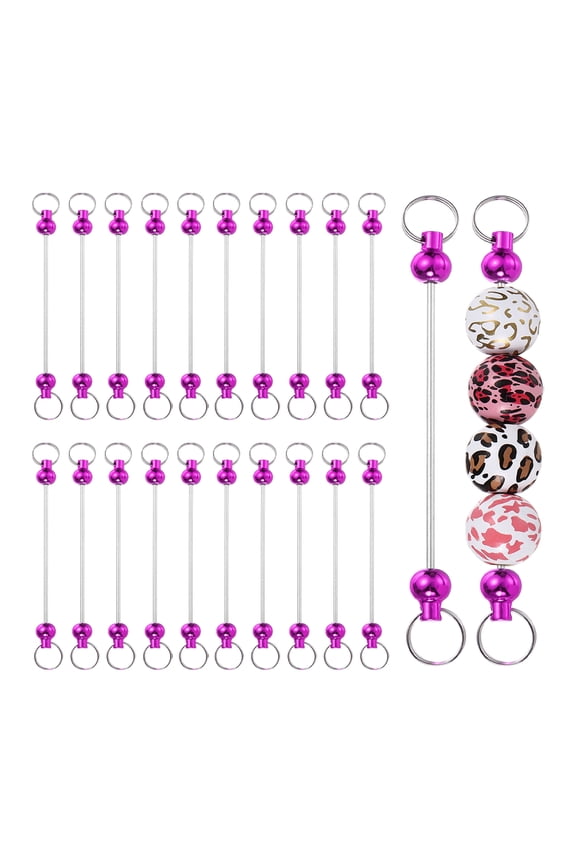 20pcs Beadable Keychain Bar, Beadable Keychains Blanks Beaded Keychain Bar Bulk Key Chain Rod Making Charm for Beads Jewelry Making DIY Focal Bead Crafts Backpack, Rose Red