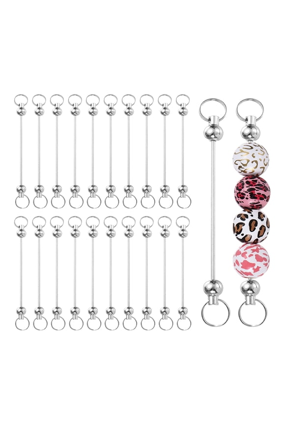 20pcs Beadable Keychain Bar, Beadable Keychains Blanks Beaded Keychain Bar Bulk Key Chain Rod Making Charm for Beads Jewelry Making DIY Focal Bead Crafts Backpack, Silver