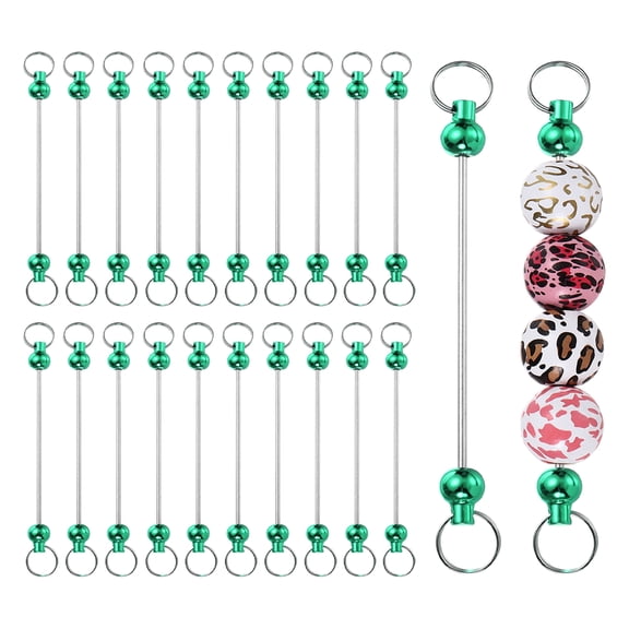 20pcs Beadable Keychain Bar, Beadable Keychains Blanks Beaded Keychain Bar Bulk Key Chain Rod Making Charm for Beads Jewelry Making DIY Focal Bead Crafts Backpack, Green