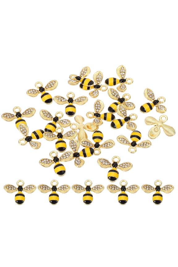 20pcs Bees Charm, Bees Bracelet Charm Pendants Enamel Resin Rhinestone for Jewelry Making, Black Yellow