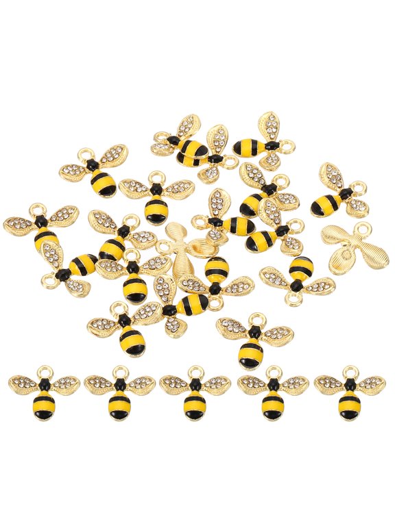 20pcs Bees Charm, Bees Bracelet Charm Pendants Enamel Resin Rhinestone for Jewelry Making, Black Yellow