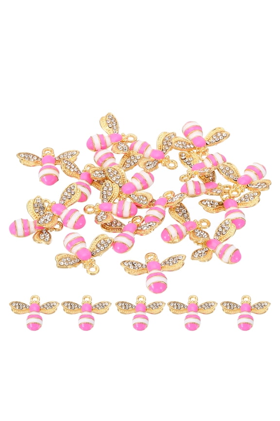 20pcs Bees Charm, Bees Bracelet Charm Pendants Enamel Resin Rhinestone for Jewelry Making Bracelets, Rose Red White