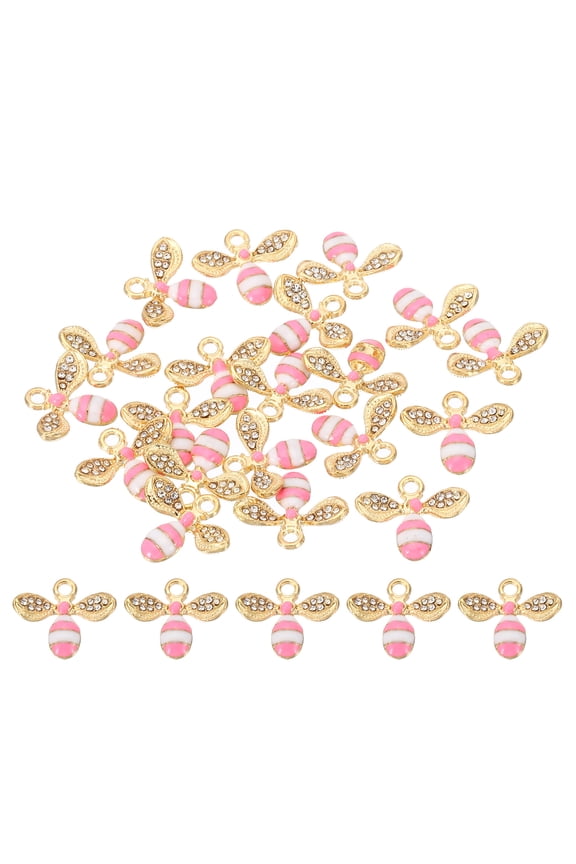 20pcs Bees Charm, Bees Bracelet Charm Pendants Enamel Resin Rhinestone for Jewelry Making, Rose Red White