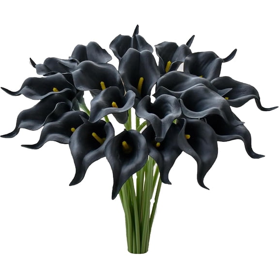 20pcs Black Artificial Calla Lily Silk Fake Flowers 13.5" for Mother's Day Easter Home Kitchen Wedding Decorations Halloween New Year Spring