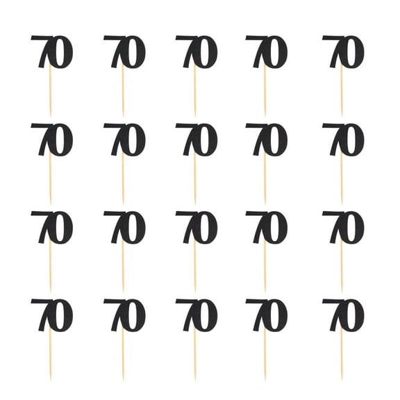 20pcs Black Glitter Paper Cupcake Toppers 70th Birthday Cake Insert Number 70 Decorated Cake Pick Cake Decor Party Favors