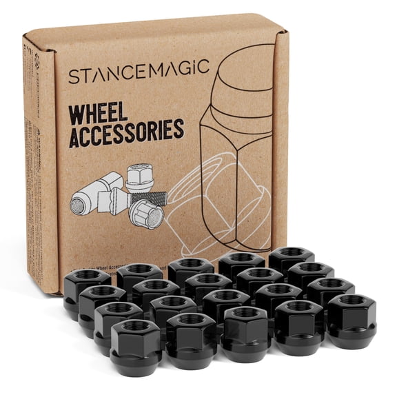20pcs Black Open End Lug Nuts - 7/16"x20 Thread Size - 0.81" Length - Cone Conical Taper Acorn Seat - 19mm 3/4" Hex - Compatible with Buick Chevy Chevrolet Pontiac Oldsmobile Cutlass Supreme