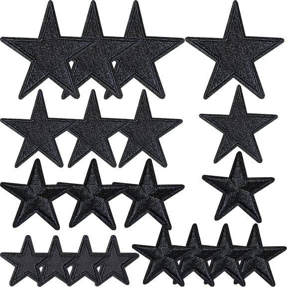 20pcs Black Pentagram Star Iron on Embroidered Patches Five-Pointed Stars Sewing Decorative Appliques for DIY Clothes T-Shirts Hats Bags Crafts Repair Accessories, 5 Sizes