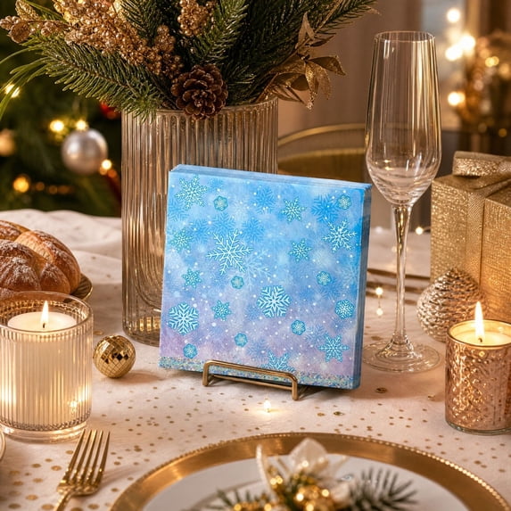 20pcs Blue Snowflake Christmas Paper Napkins with Festive Print, Disposable Table Napkin Set for Seasonal Party Serving, Tableware for Dinners Gatherings Buffets Dessert Tables and Christmas Events