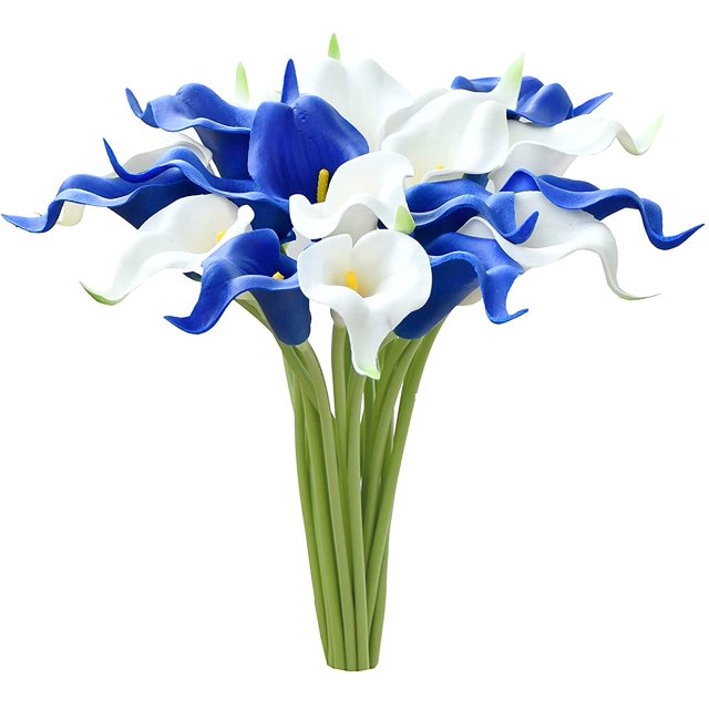 20pcs Blue and White Flowers Artificial Calla Lily Silk Flowers 13.4