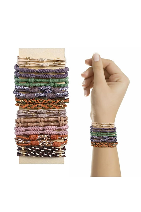 20pcs Boho Hair Ties Bracelet Hair Ties for Women, 5 Neutral Colors Boho Hair Ties Hair Ties for Women, Stretchy Hair Ties No Damage Cute Hair Ties for Thick and Thin Hair/Ponytail