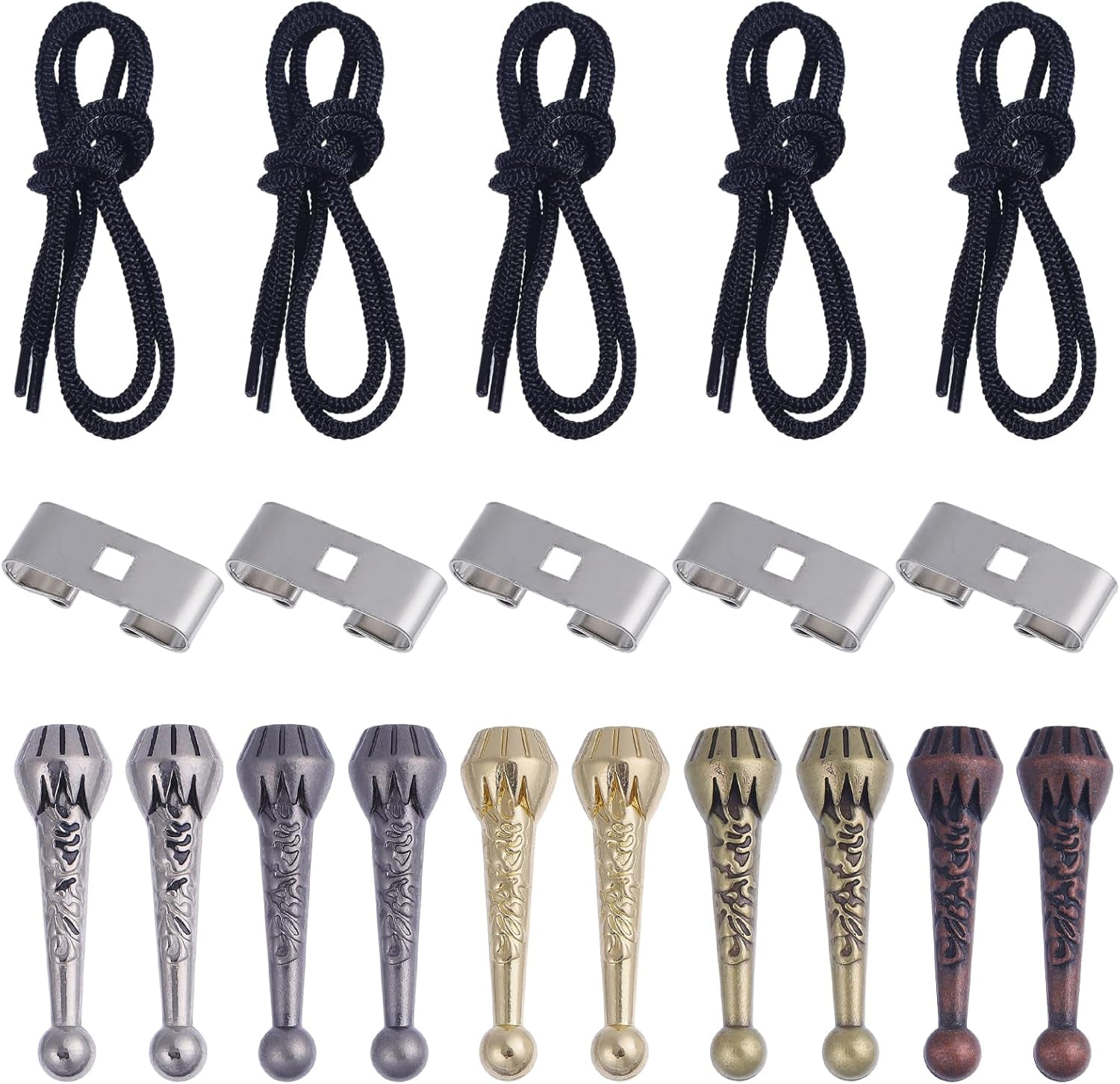 20pcs Bolo Tie Making Kit Metal Cord End Caps DIY Bolo Tie Making Kit with Alloy Cord Ends Bolo Tie Slides Clasp Round Nylon Cords Mixed Color