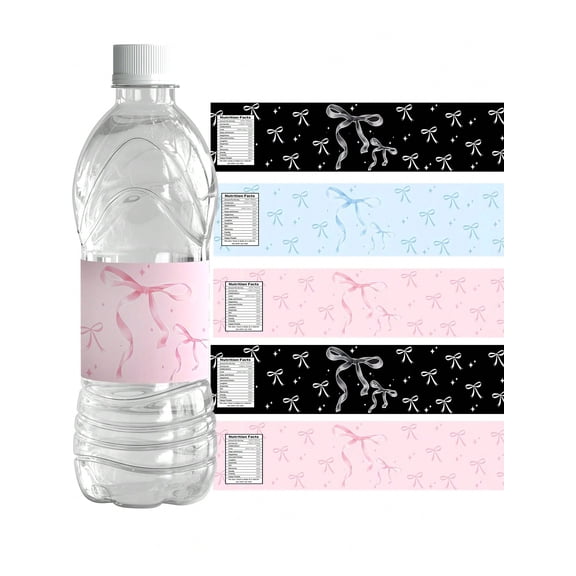 20pcs Bow Pattern Water Bottle Labels - Assorted Color Decorative Bottle Wrappers for CelebrationsPink