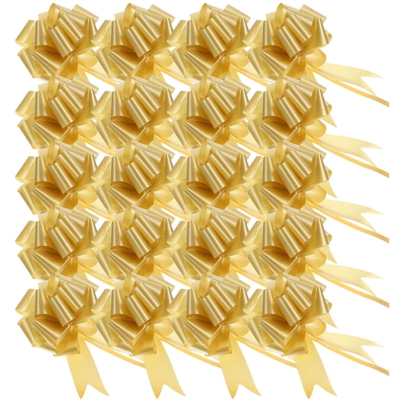 FENGGUIQU Set of 20 Golden Plastic Pull Bows for Wrapping and Decoration, Easy to Use