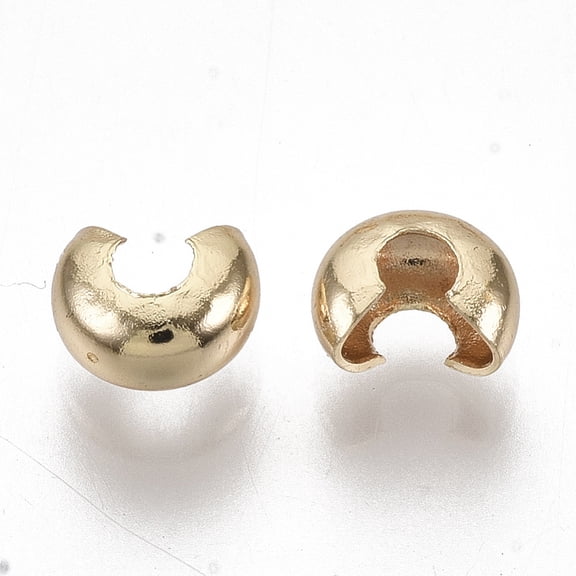 20pcs Brass Crimp Beads Covers Nickel Free Real 18K golden Plated 3.5x2.2mm Hole: 1.4mm