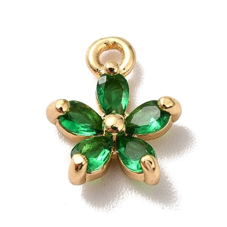 20pcs Brass Cubic Zirconia Flower Charms Real 18K golden Plated Bauhinia Charm Green 10x8x3mm Hole: 1.2mm Green