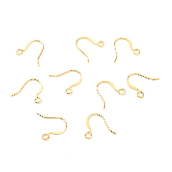 20pcs Brass Earring Hooks with Horizontal Loop Long-Lasting golden 14x16x0.7mm Hole: 2mm Pin: 0.7mm