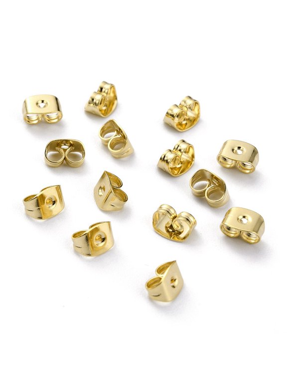 20pcs Brass Friction Ear Nuts Ear Locking Earring Backs for Post Stud Earrings Real 24K golden Plated 6x4x3.5mm Hole: 1mm