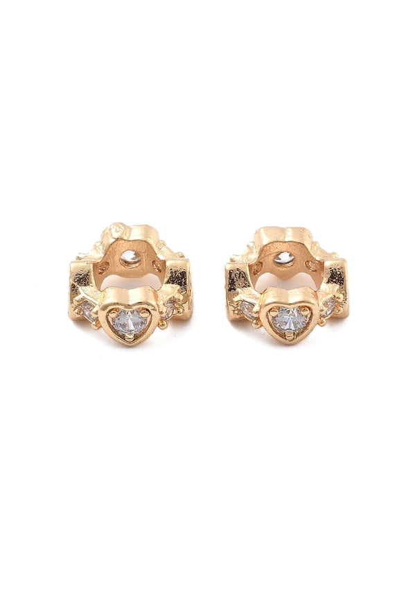 20pcs Brass Micro Pave Cubic Zirconia Beads Ring with Heart golden 8x4mm Hole: 4.8mm