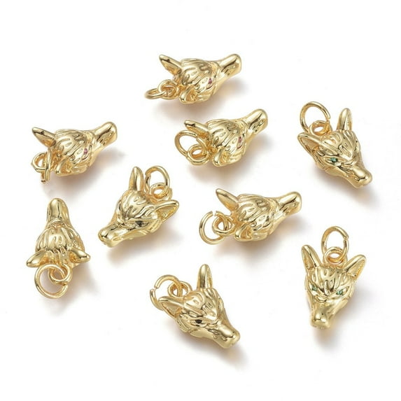 20pcs Brass Micro Pave Cubic Zirconia Pendants with Jump Rings Wolf Real 18K golden Plated Mixed color 12x9.5x4.5mm Hole: 3.4mm Brass+Cubic Zirconia
