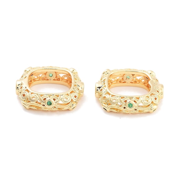 20pcs Brass Micro Pave Green Cubic Zircon Spacer Beads Square golden 14x14x4mm Hole: 1.5mm
