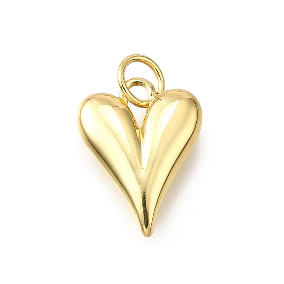 20pcs Brass Pendants Heart Charms with Jump Ring Lead Free & Cadmium Free Long-Lasting Plated Real 18K Gold Plated 15x11.5x3mm Hole: 3.6mm