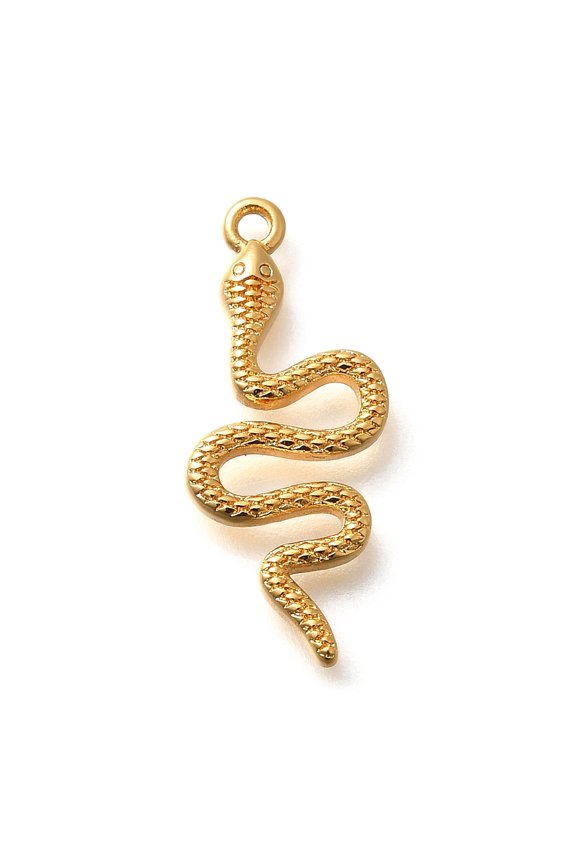 20pcs Brass Pendants Snake Charms Real 18K golden Plated 24x10.5x2mm Hole: 1.4mm