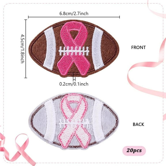 20pcs Breast Cancer Awareness Iron on Patches Football Patches Pink Ribbon Embroidered Patches Applique Patch Sports Sequin for Sewing DIY Hats Backpack Clothe Jean Jacket Cap Craft