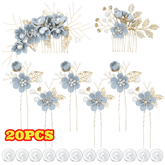 20pcs Bridal Flower Wedding Hair Side Combs, Crystal Pearl Hairpins Headpiece, Wedding Hair Accessories Jewelry with Rhinestone