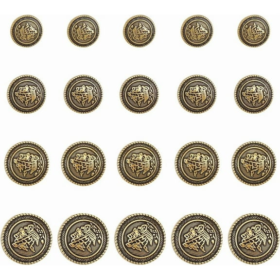 20pcs Bronze Sailboat Button 4 Size Alloy Buttons Vintage Shank Buttons Flat Round with Ship Decor Buttons Clothing Accessories for Sewing Blazer Suits Sport Coat Uniform JacketAntique Bronze