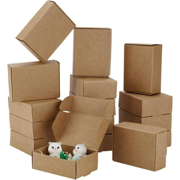 20pcs Brown Gift Box Small Cardboard Box Mini Paper Boxes Candy Box Sweet Boxes Rectangle Kraft Boxes Treat Box for Party Wedding Favor Jewelry Present Packaging 3.3x2.3x1.1 Inch