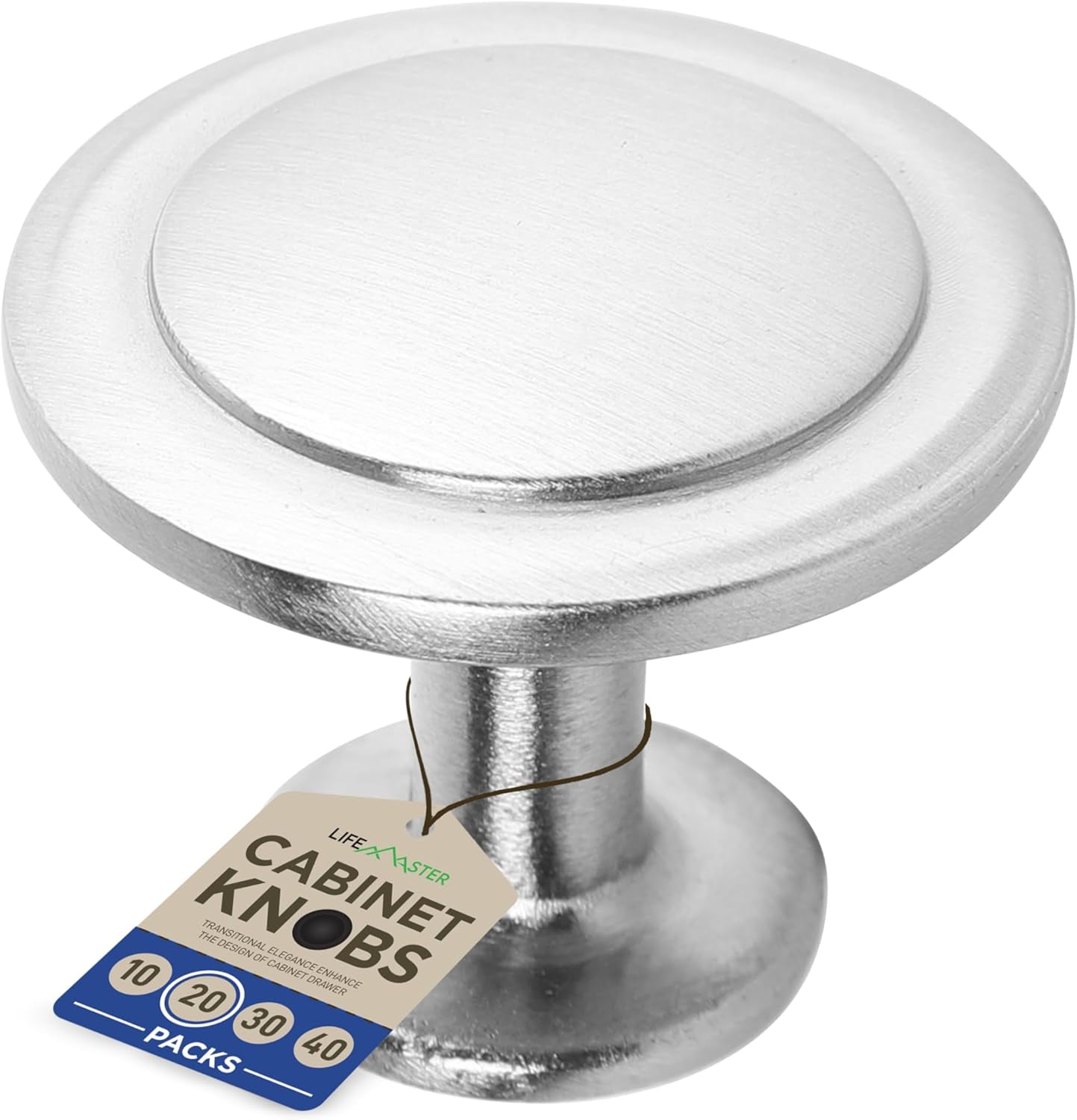 20pcs Brushed Nickel Cabinet Knobs – 1-1/4” Modern Drawer Pulls, Durable Zinc Alloy Handles with Short & Adjustable Screws for Kitchen, Dresser, Cabinets